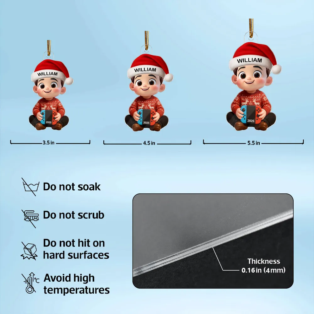 Personalized Cartoon Christmas Ornament with custom name, playful Nintendo Switch design, perfect gift for kids and gamers, ideal for holiday decorating
