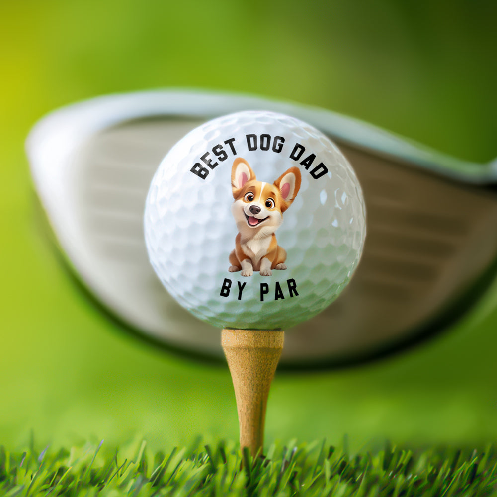 Personalized Best Dog Dad Golf Ball with Cute Dog Cartoon, Funny Unique Gift for Golf Lovers