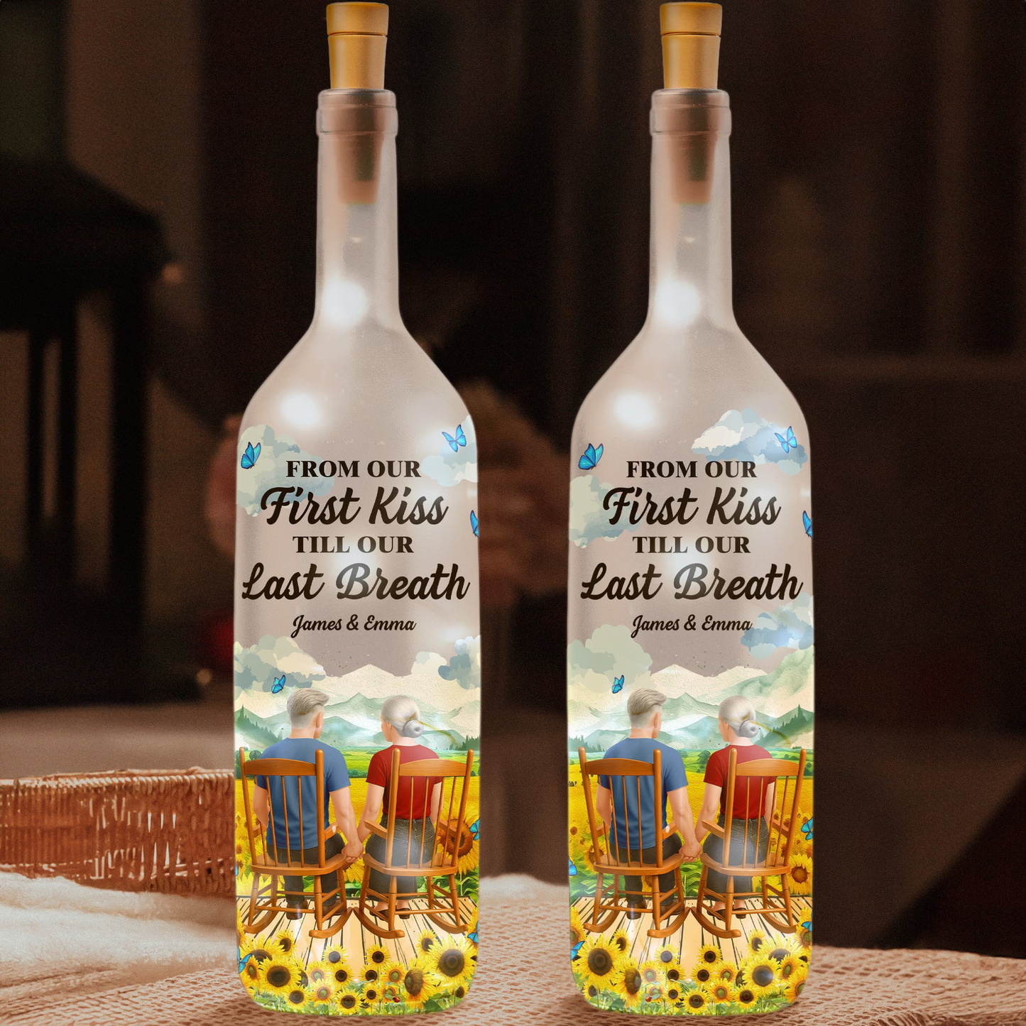 Personalized Bottle Lamp From Our First Kiss Till Our Last Breath Romantic Couple Gift With Warm Glow Home Decor
