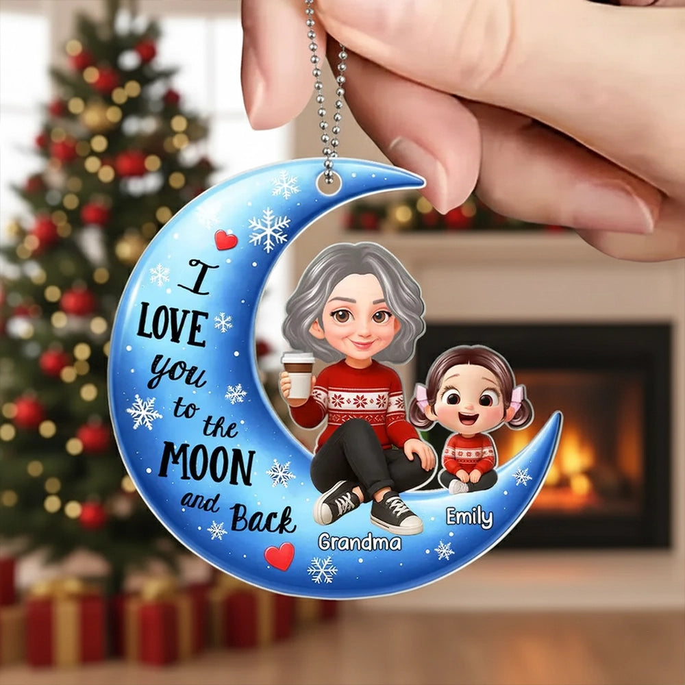 Moon Shaped Acrylic Ornament – Custom Gift with "I Love You to the Moon and Back" Quote