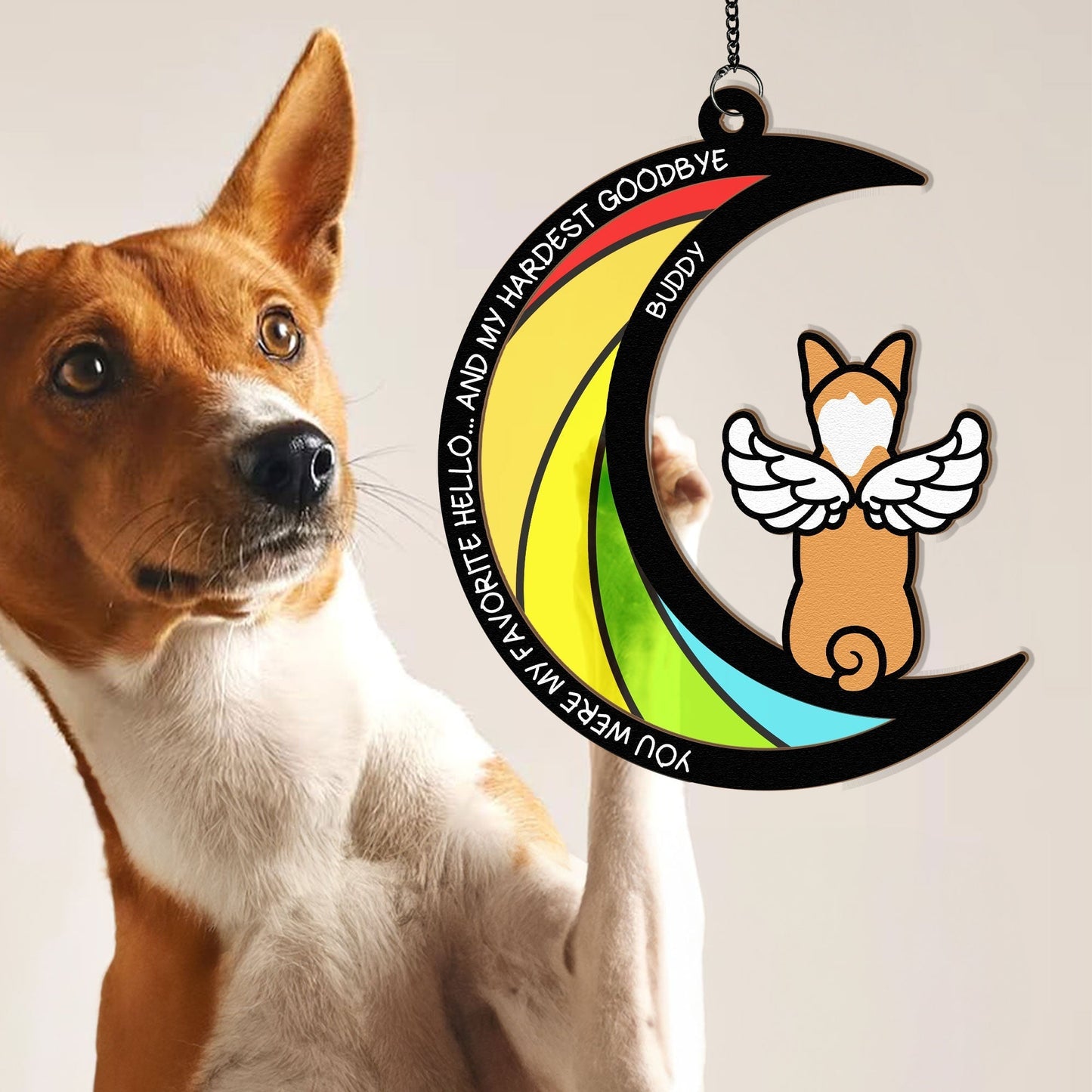 Wood and Acrylic Layered Ornament – Pet Rainbow Bridge Memorial Gift, “You Were My Favorite Hello and My Hardest Goodbye”