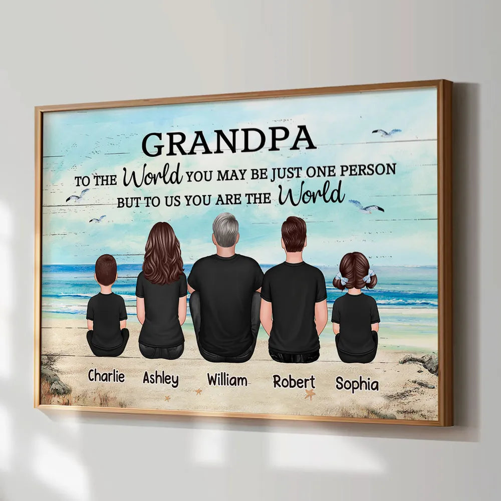 Poster Personalized Grandpa Beach Scene Family Art, You Are Our World, Vintage Style, Unique Gift from Grandkids
