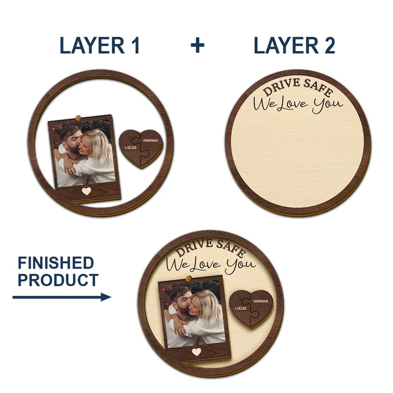 Personalized Wooden Car Visor Clip with Photo & Drive Safe I Love You Message – Custom Couple Keepsake & Unique Gift for Everyday Drives