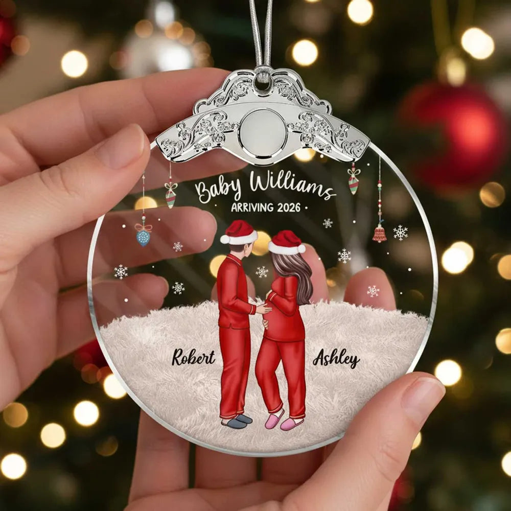 Personalized Silver Capped Glass Ornament for Expecting Parents with Pets, Cozy Christmas Keepsake, Unique Family Gift