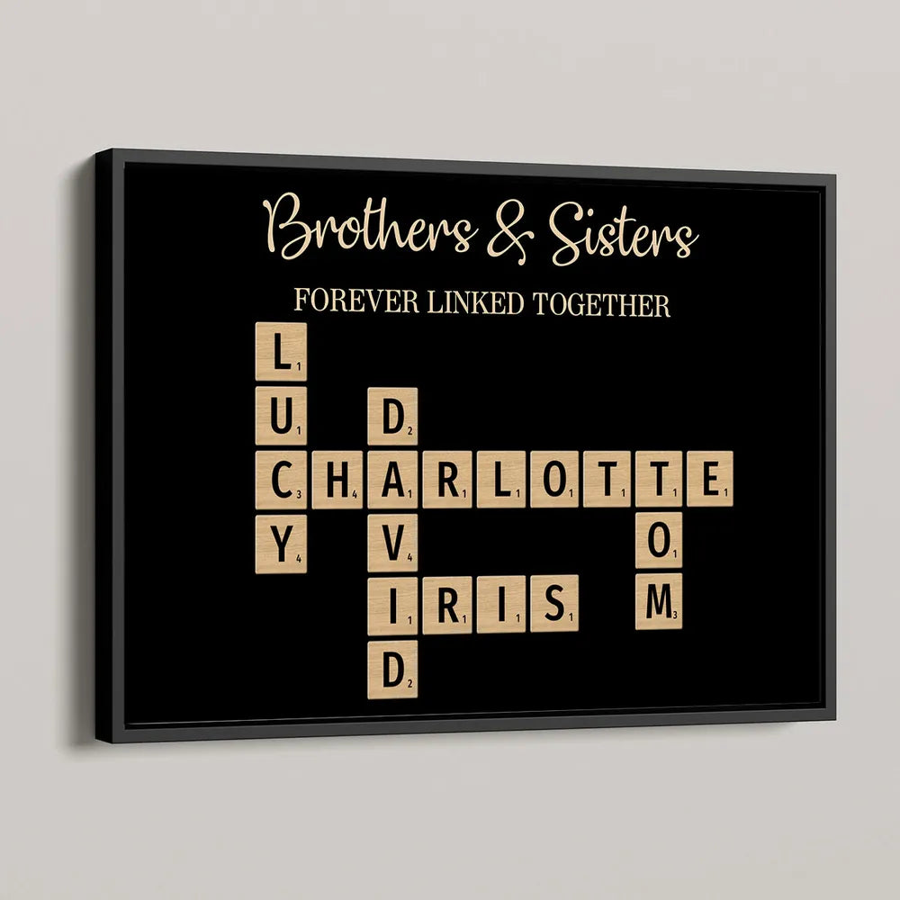 “Brothers & Sisters – Forever Linked” Acrylic Music Magnet – Crossword Names, Custom Song, Gift for Siblings