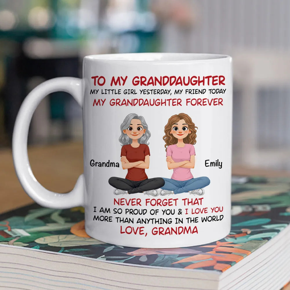 Personalized Grandma and Granddaughter Quote Ceramic Mug - Cute Cartoon Gift for Granddaughter, Daily Coffee Reminder