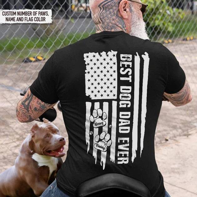 Best Dog Dad Ever Paw American Flag Backside Dog Shirt