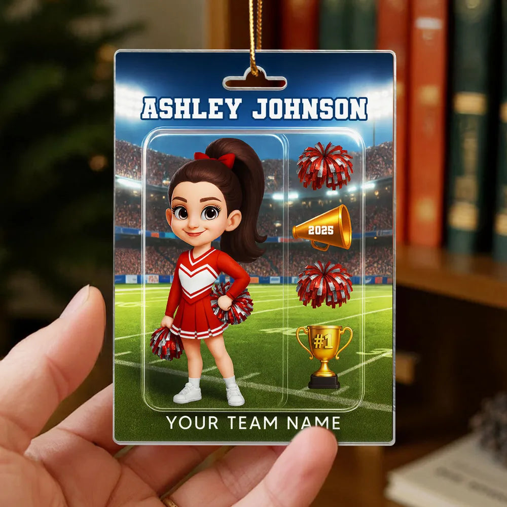 Cheerleader Acrylic Ornament, Custom Team Spirit Stadium Design, Festive Tree Decor, Unique Gift for Daughter or Sports Fan