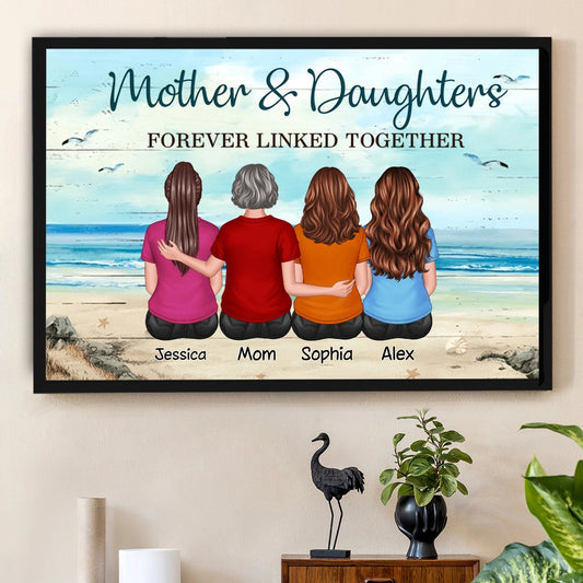 Custom Mother and Daughters Beach Poster, Back View Wall Art Keepsake, Sentimental Unique Gift for Moms on Any Occasion