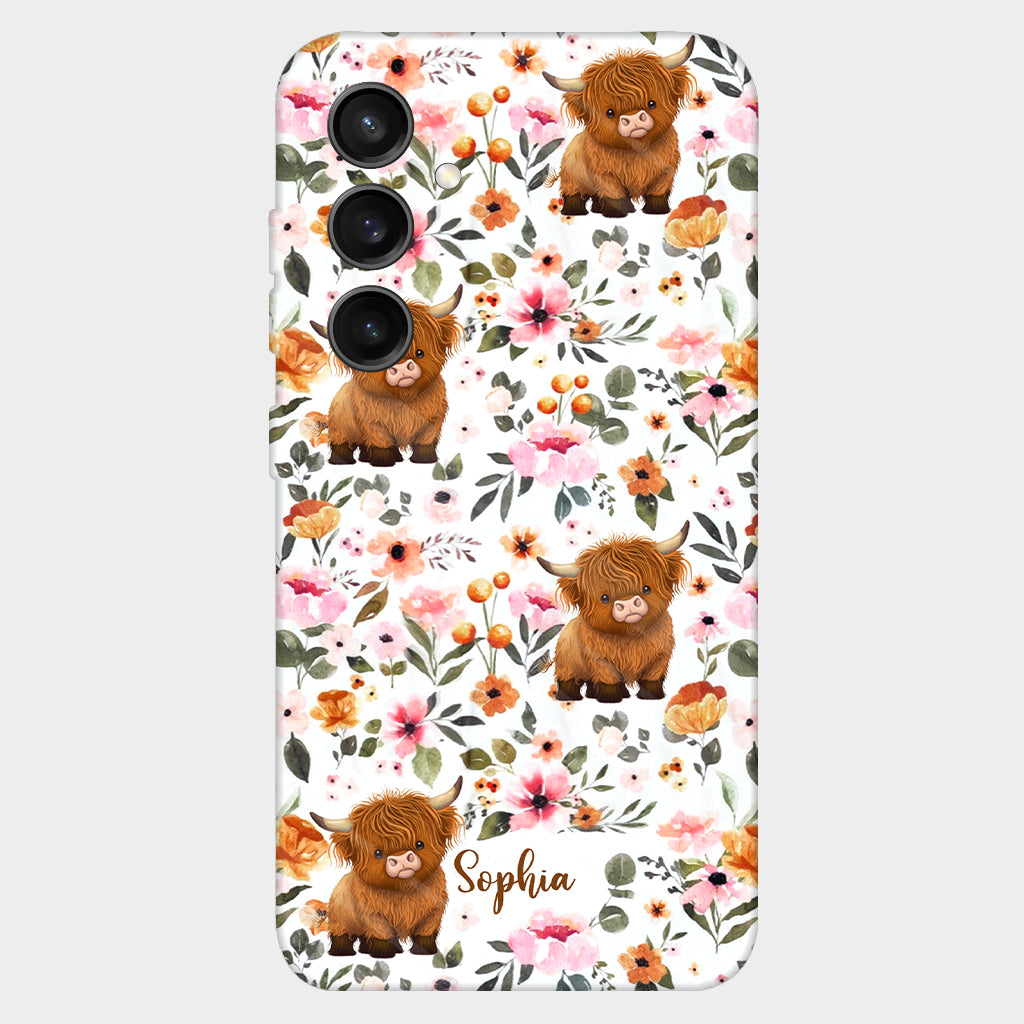 Floral Highland Cow - Personalized Highland Cow Full Print Phone Case