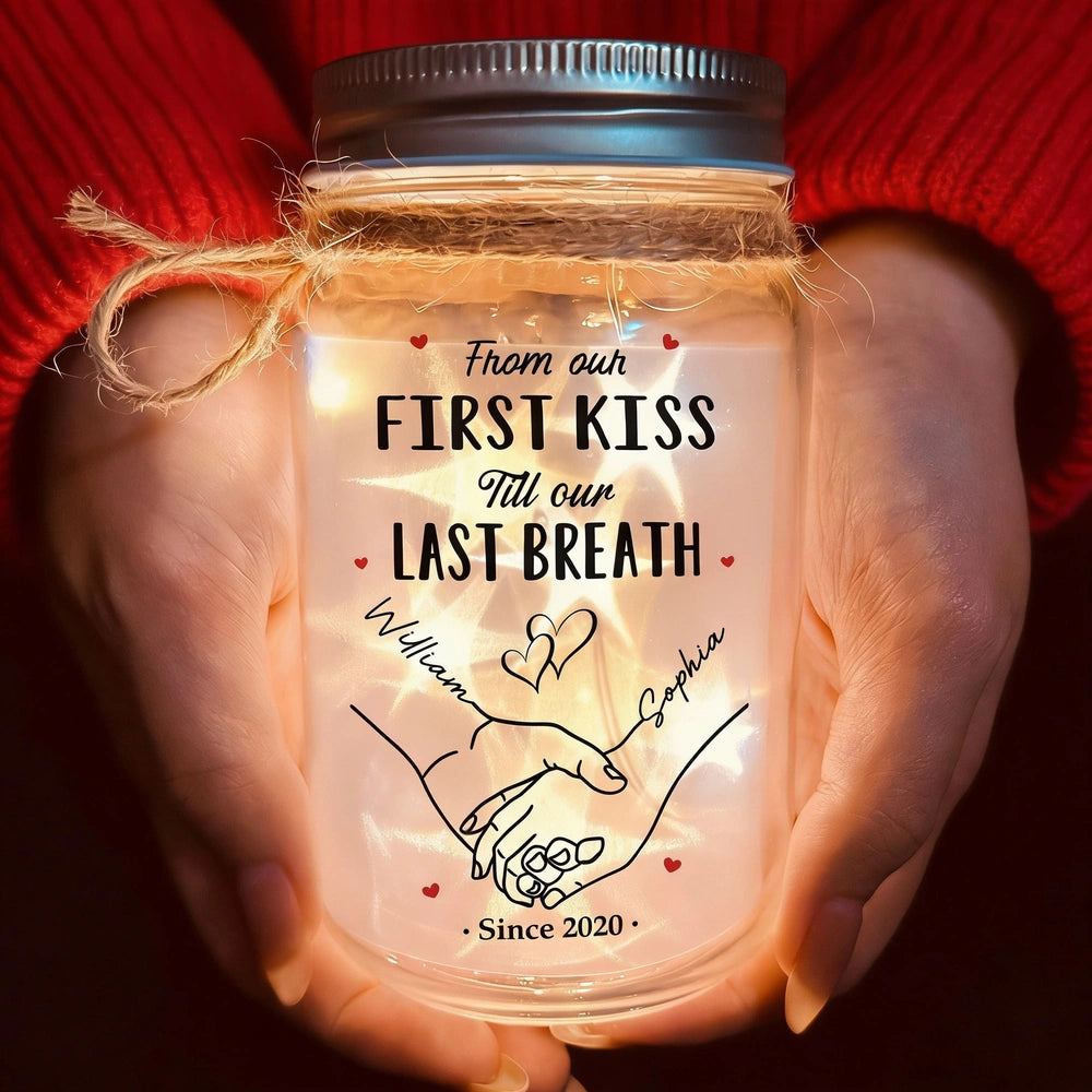 Personalized Glass Mason Jar Light Holding Hands Love Quote Decor - Unique Romantic Gift for Couples
