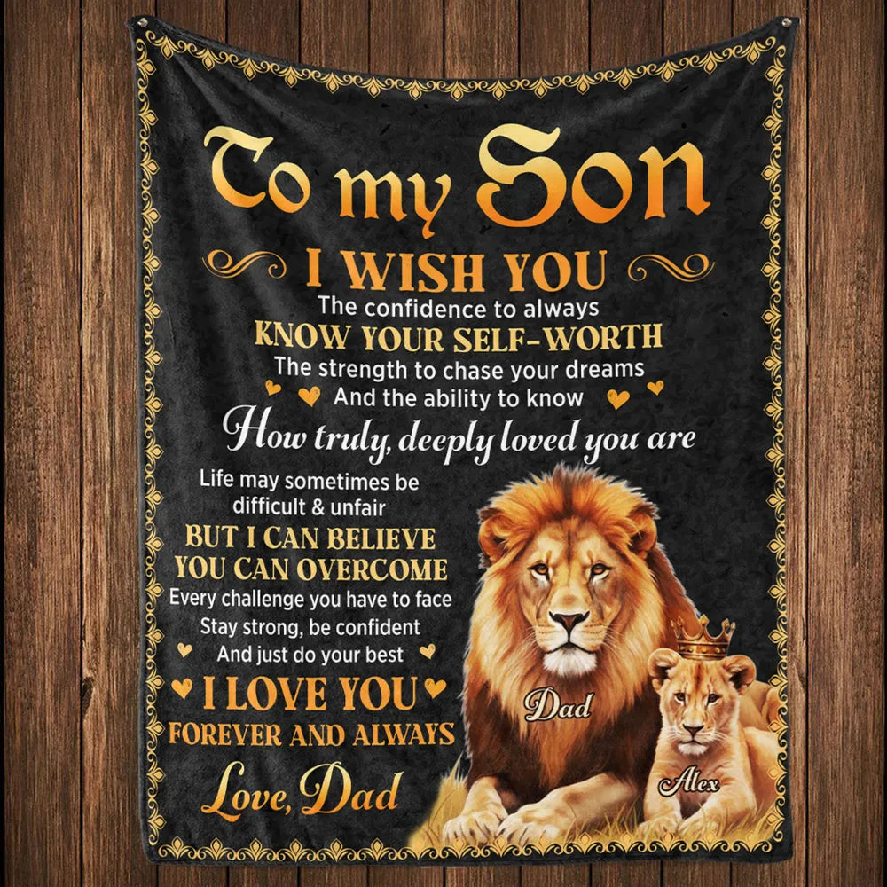Fleece Blanket With To My Daughter Inspirational Quote and Lion Design, Personalized Unique Gift From Dad, Warm Decor