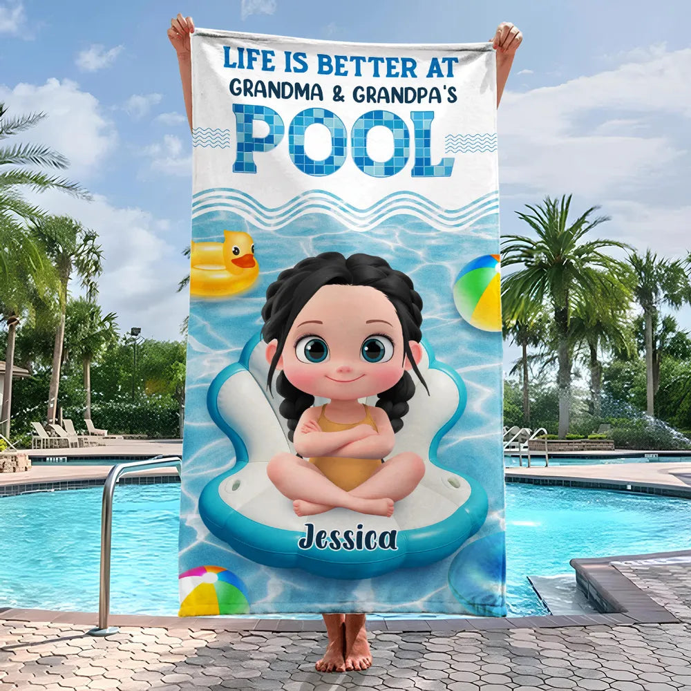 Life Is Better at Grandma & Grandpa's Pool” Personalized Beach Towel