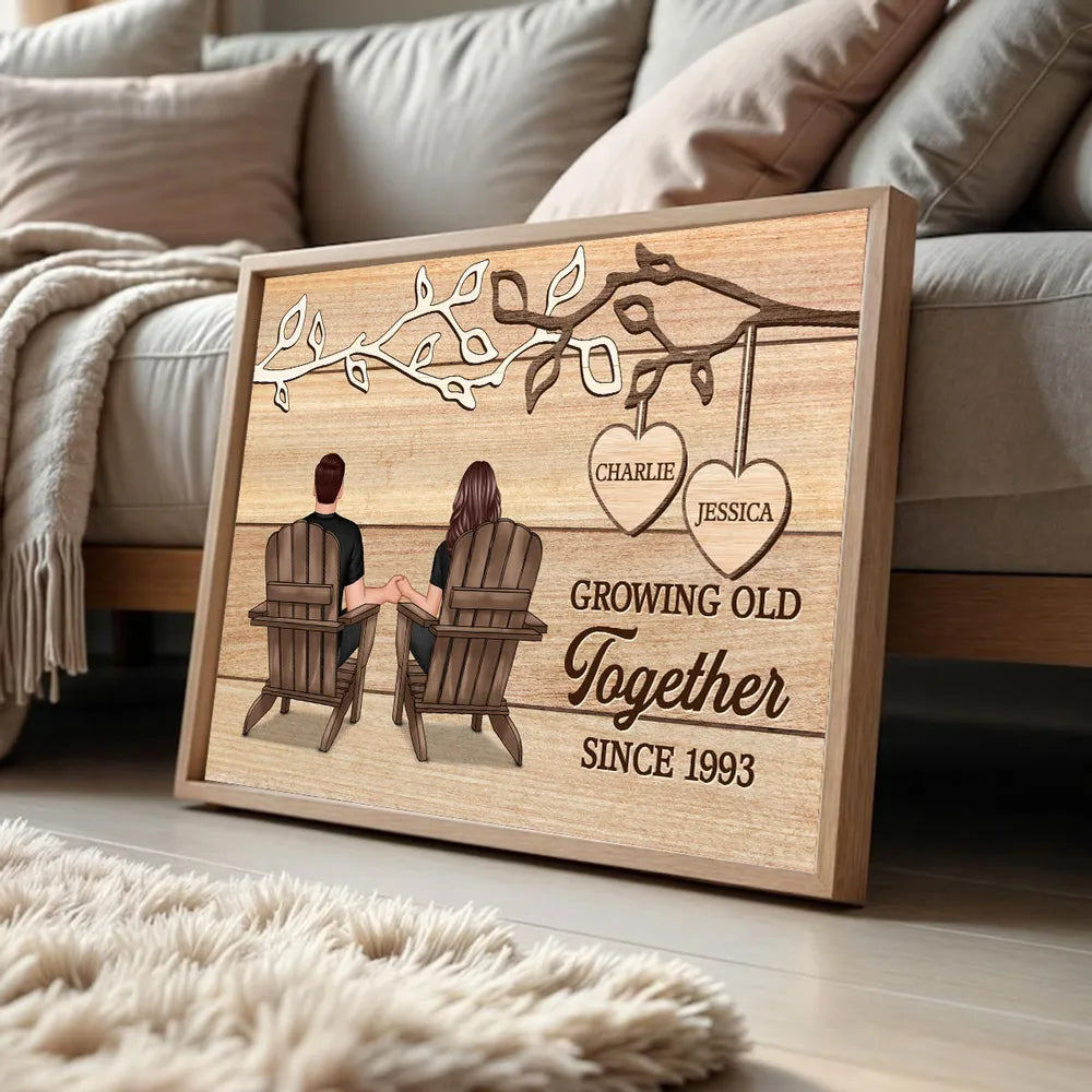Growing Old Together Personalized Poster, Cozy Rustic Branch Couple Wall Art, Heartwarming Anniversary Or Housewarming Gift