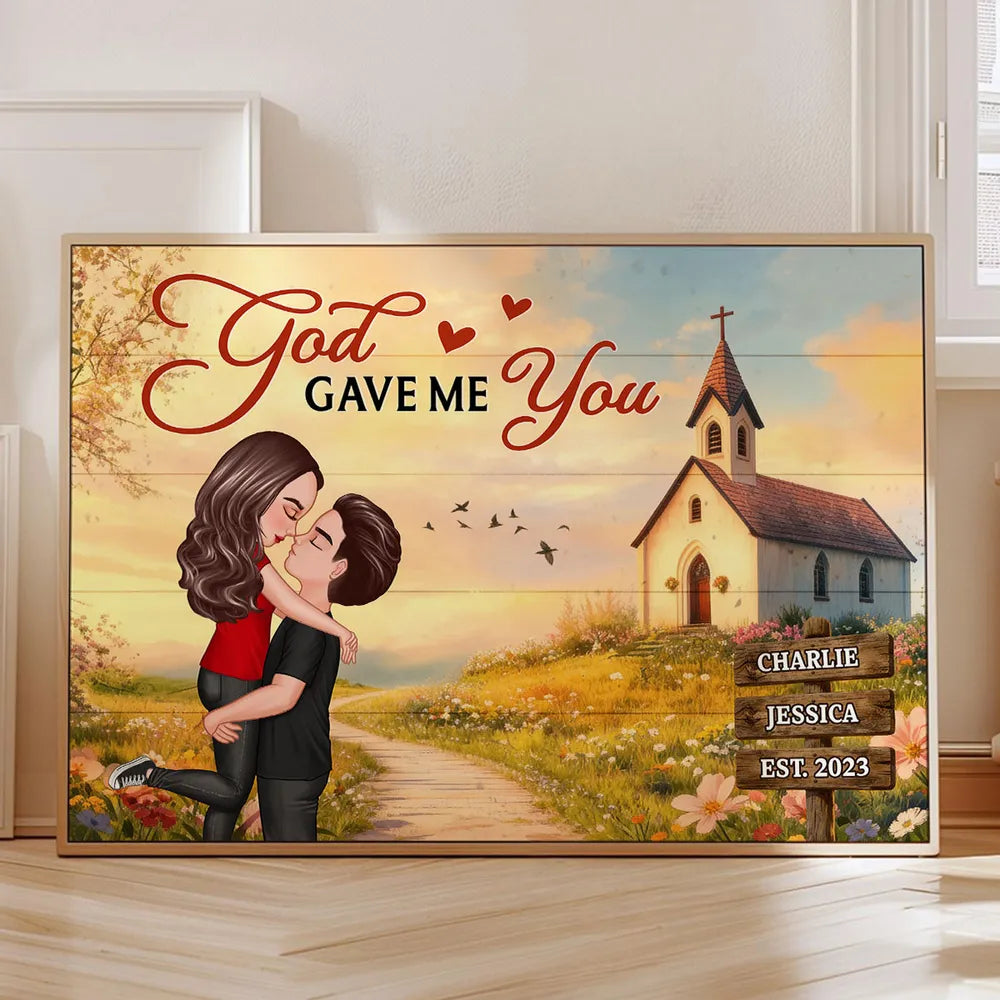 Personalized Couple Poster You & Me We Got This, Hugging Kiss by a Country Church, Romantic Wall Art Unique Gift for Husband or Wife