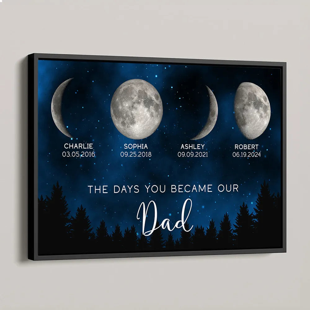 The Days You Became Our Dad Poster – Moon Phases over Forest Night Sky, Creative Personalized Gift for Dad