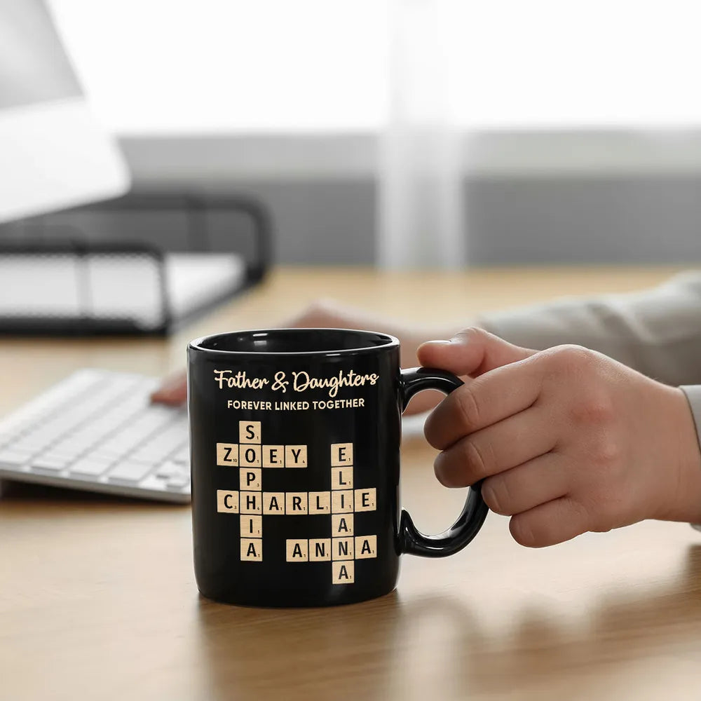 Personalized Scrabble-Style Full Color Mug – Interlocking Names, Creative Day Gift for dad