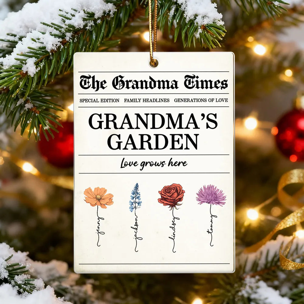 Grandma’s Garden Acrylic Ornament – Newspaper-Inspired Design, A Heartfelt Gift Where Love Grows