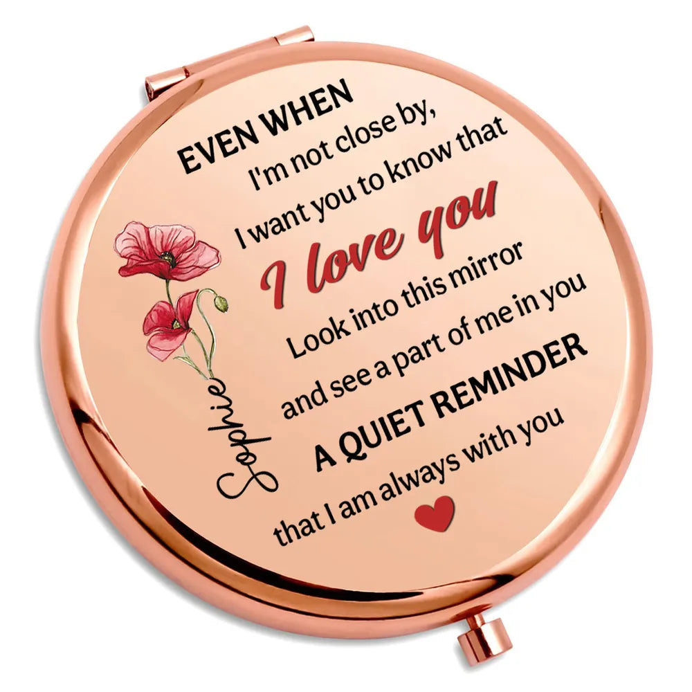 A Part Of Me In You Metal Compact Mirror, Personalized Love Message Gift for Wife or Girlfriend, Sweet Daily Reminder
