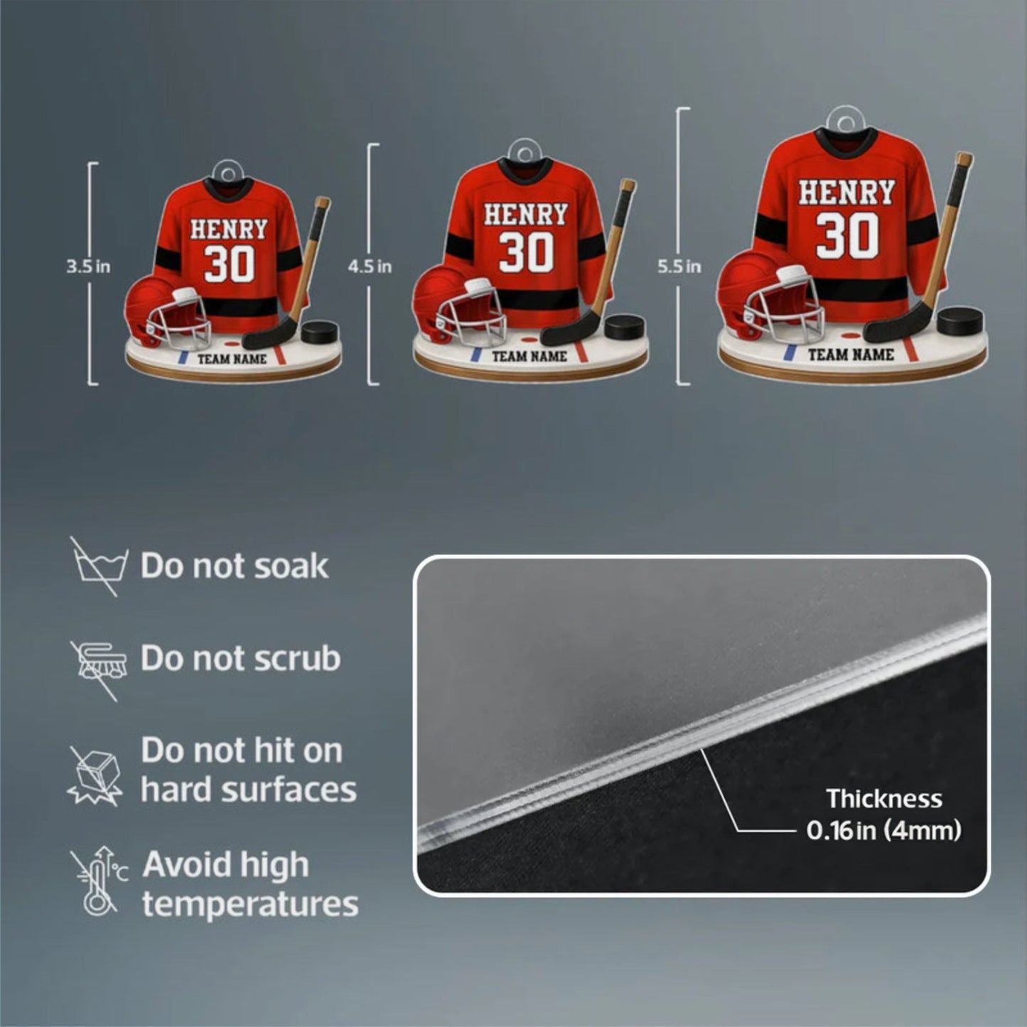 Acrylic Ornament Hockey Jersey, Customizable, Holiday Tree Ready, Team Spirit Keepsake, Unique Gift for Players & Fans