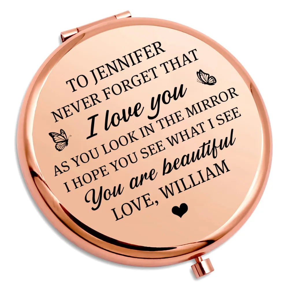 Personalized Metal Compact Mirror with Love Message, Sweet Everyday Reminder, Unique Gift for Her