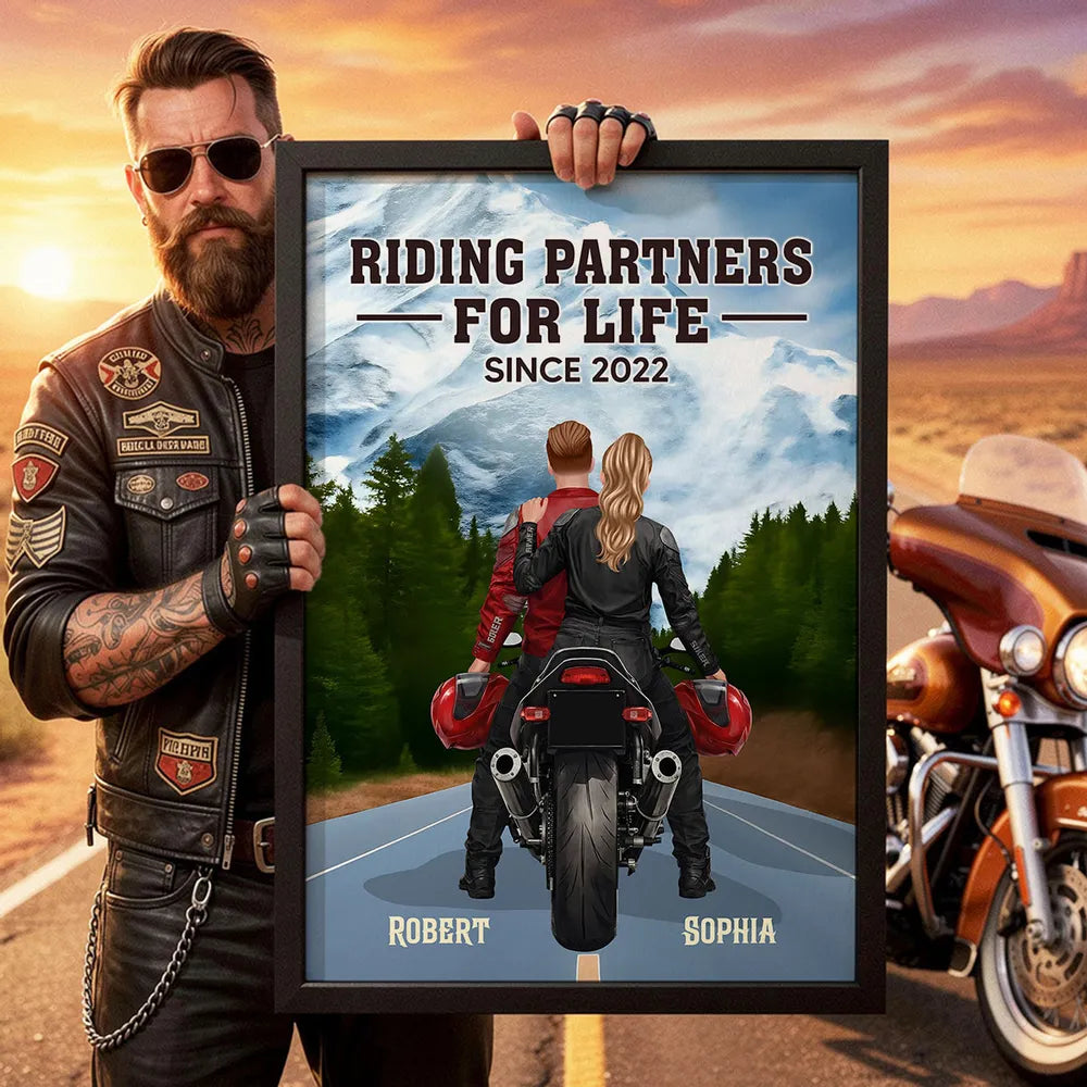 Riding Partners for Life Poster Custom Couple Motorcycle Wall Art for Your Home A Heartwarming Unique Gift