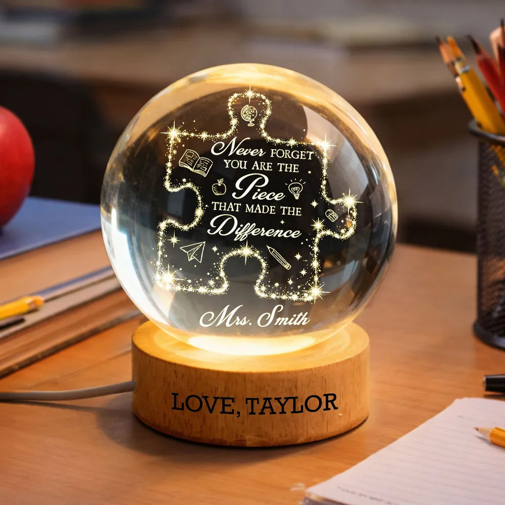 Never Forget The Difference You Make Personalized Globe Lamp, Teacher Thank You Desk Decor, Unique Creative Gift