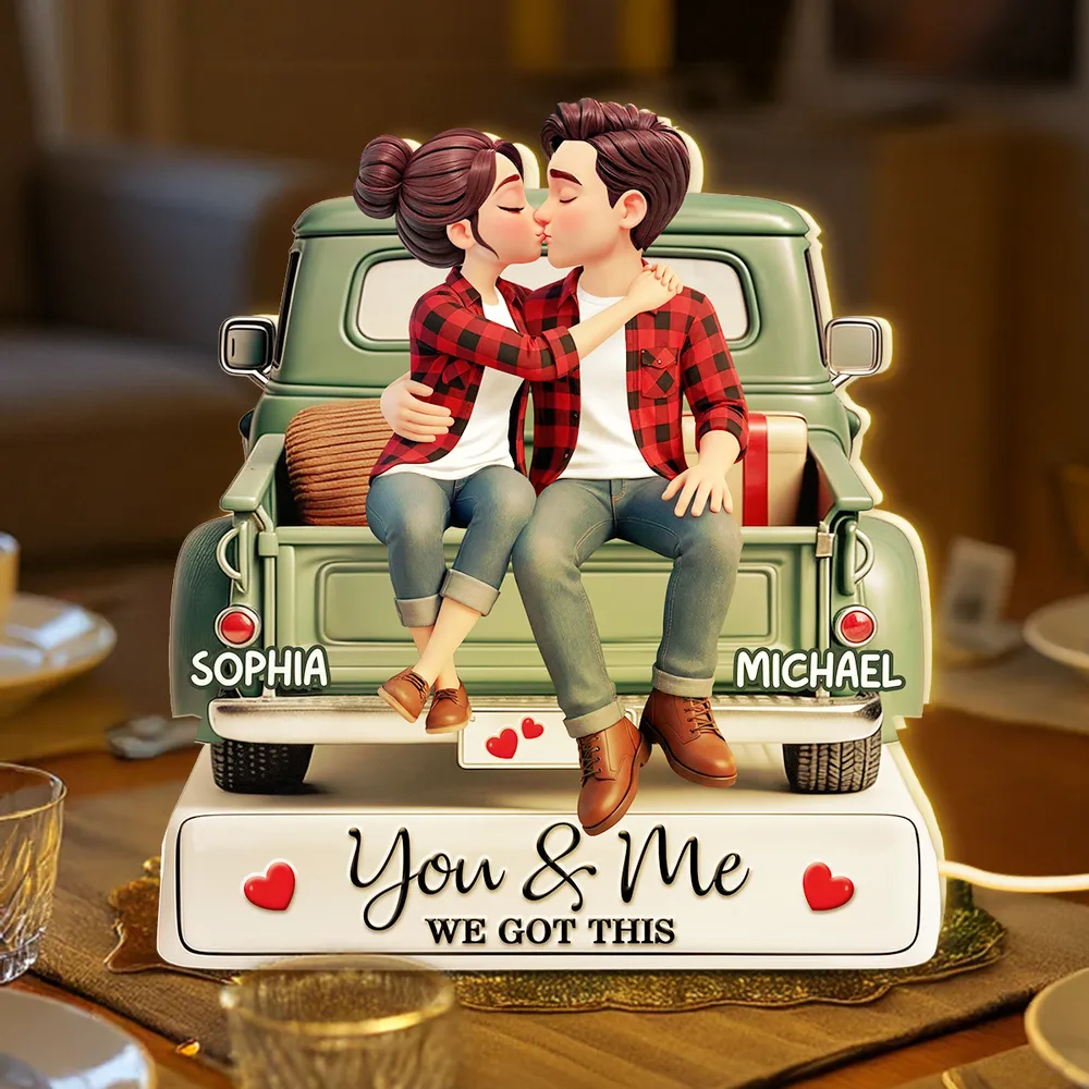 Personalized Acrylic Light Box Kissing Couple on a Truck Tailgate Warm Glow Bedroom Decor Unique Gift for Him or Her