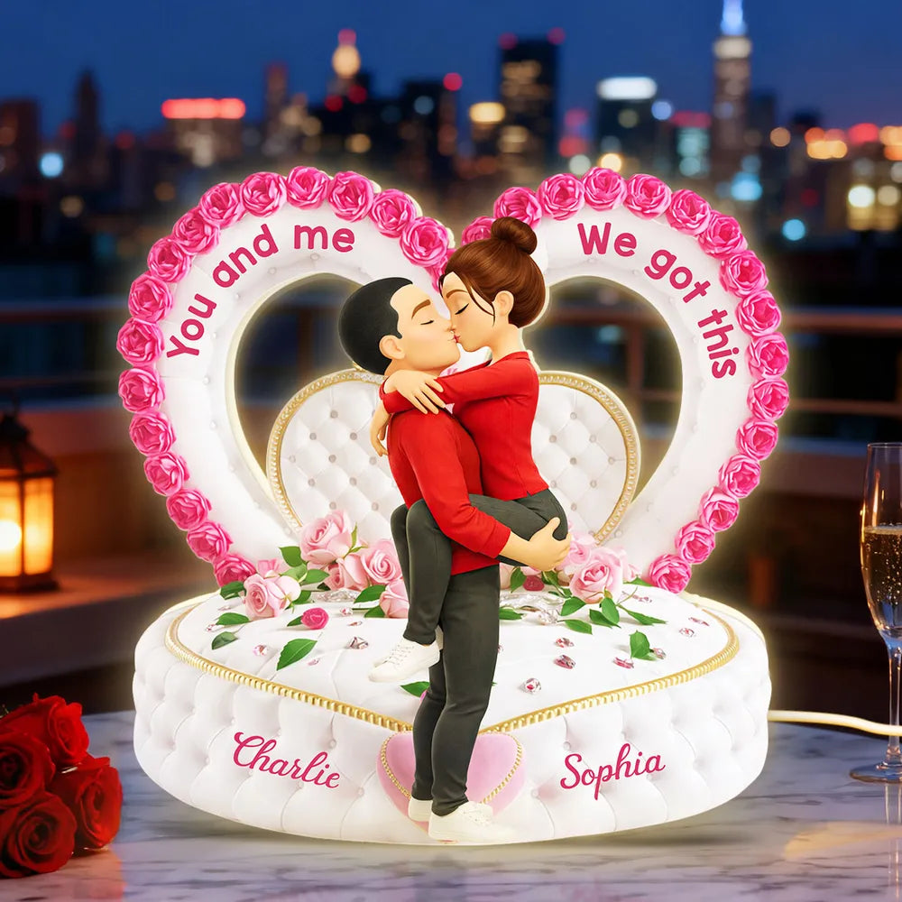 Personalized Acrylic Light Box Romantic Heart Couple Kissing with Roses Bedroom Decor Unique Gift for Her or Him