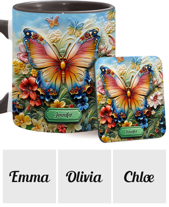 Beautiful Butterfly Bee Dragonfly Hummingbird - Personalized Butterfly Accent Mug