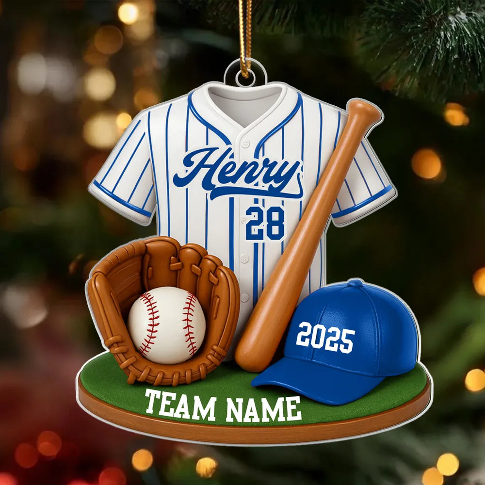 Personalized Baseball Jersey & Gear Ornament – Custom Name, Number & Team, Perfect Christmas Gift for Players and Fans