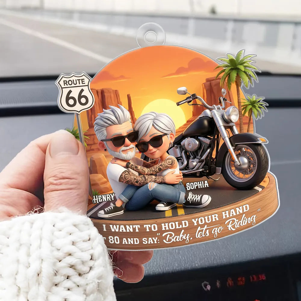 Acrylic Car Hanger Personalized Romantic Road Trip Scene Baby Let's Go Riding Quote - Cute Car Mirror Decor Gift for Couples