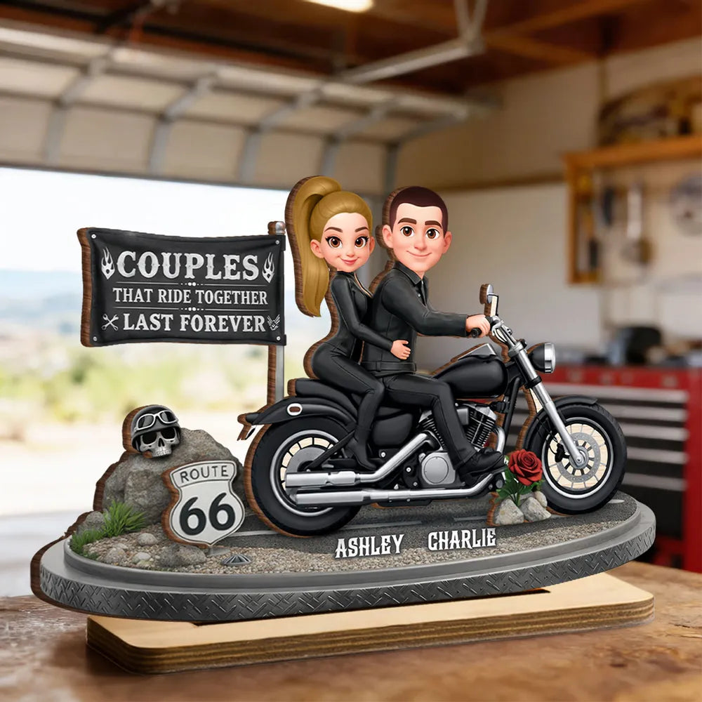 2-Layer Wooden Plaque Personalized Couple Riding a Motorcycle Heartfelt Keepsake for Living Room Display Unique Gift for Him & Her