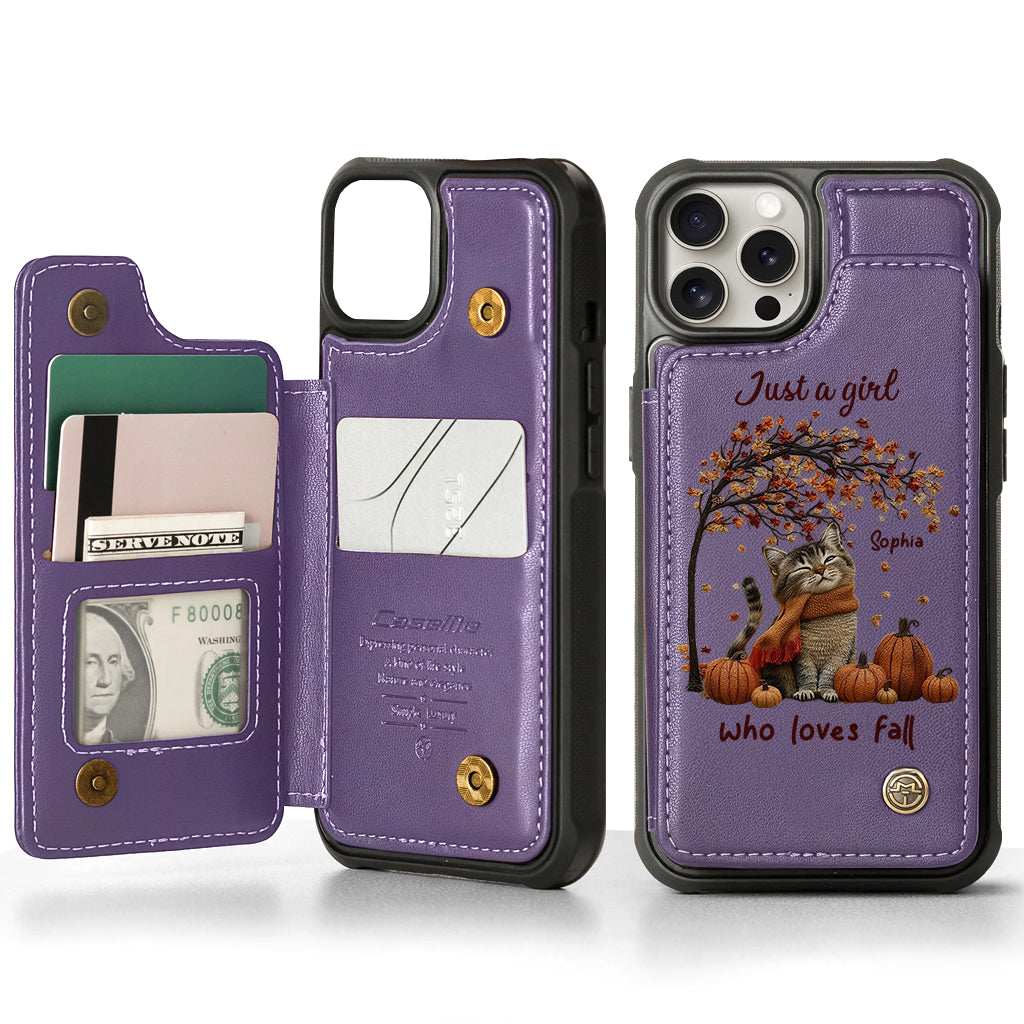 Just a Girl Who Loves Fall - Personalized Cat Wallet Phone Case