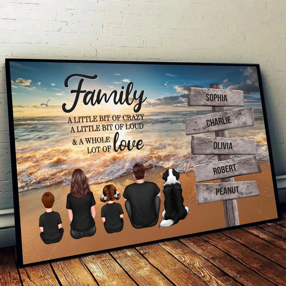 Beach Landscape Family A Little Whole Lot of Love Sign Posts Personalized Poster or Plaque or Keychain or Ornament, Home Decoration, Gift For Family