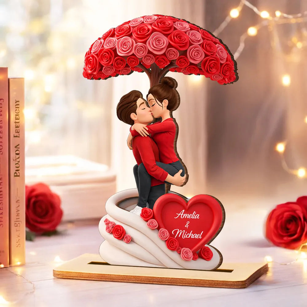 Sheltered By Love Rose Tree 2-Layer Wooden Plaque, Personalized Couple Keepsake For Valentine's Day Or Anniversary Gift
