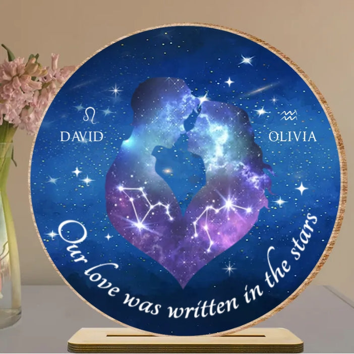 Personalized Zodiac Couple Ornament - "Our Love Was Written in the Stars" Custom Acrylic Plaque, Keychain, or Sign - Romantic Gift for Lovers