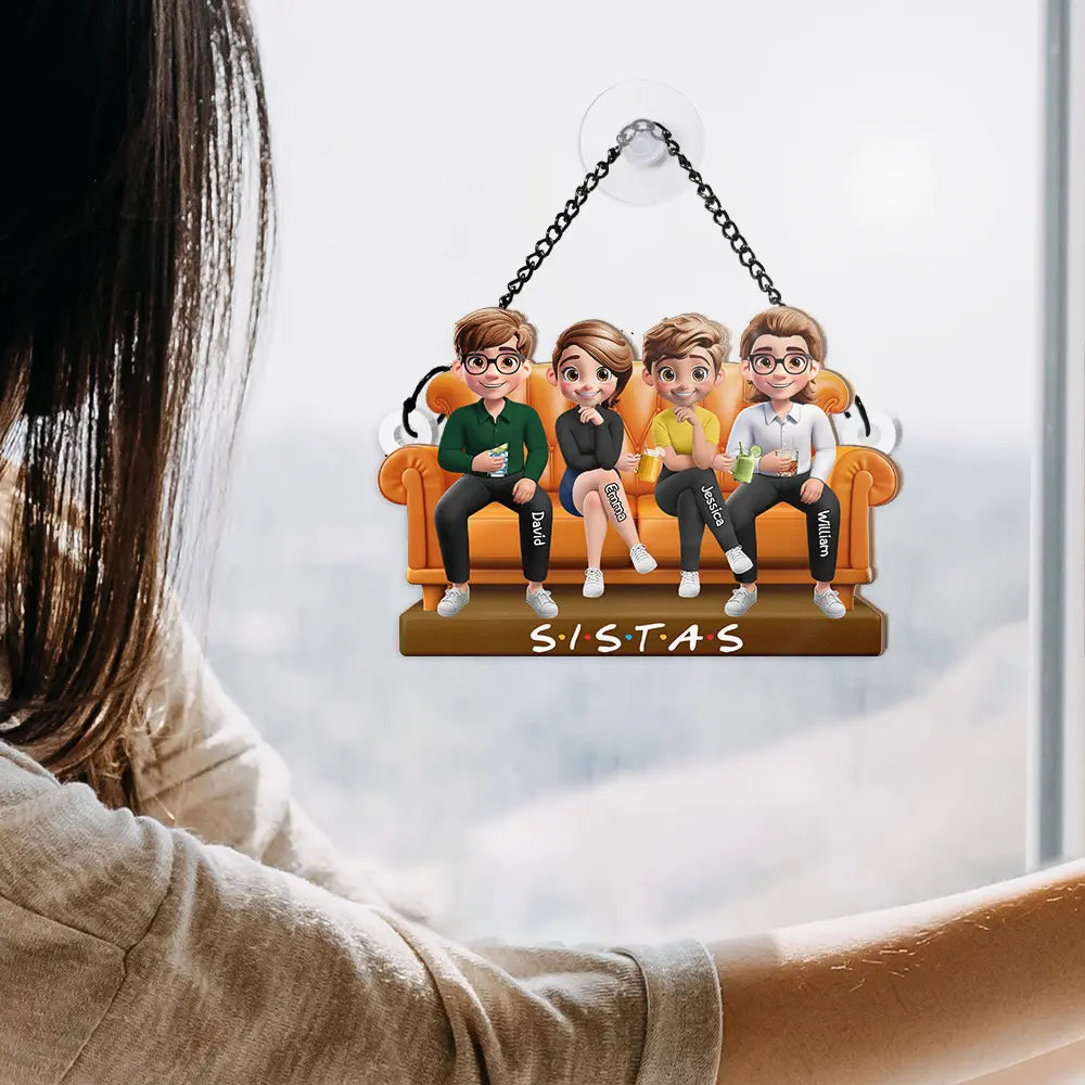 Wood and Acrylic Layered Ornament – "Besties" with Friends on a Swing, Custom Gift for Friendship
