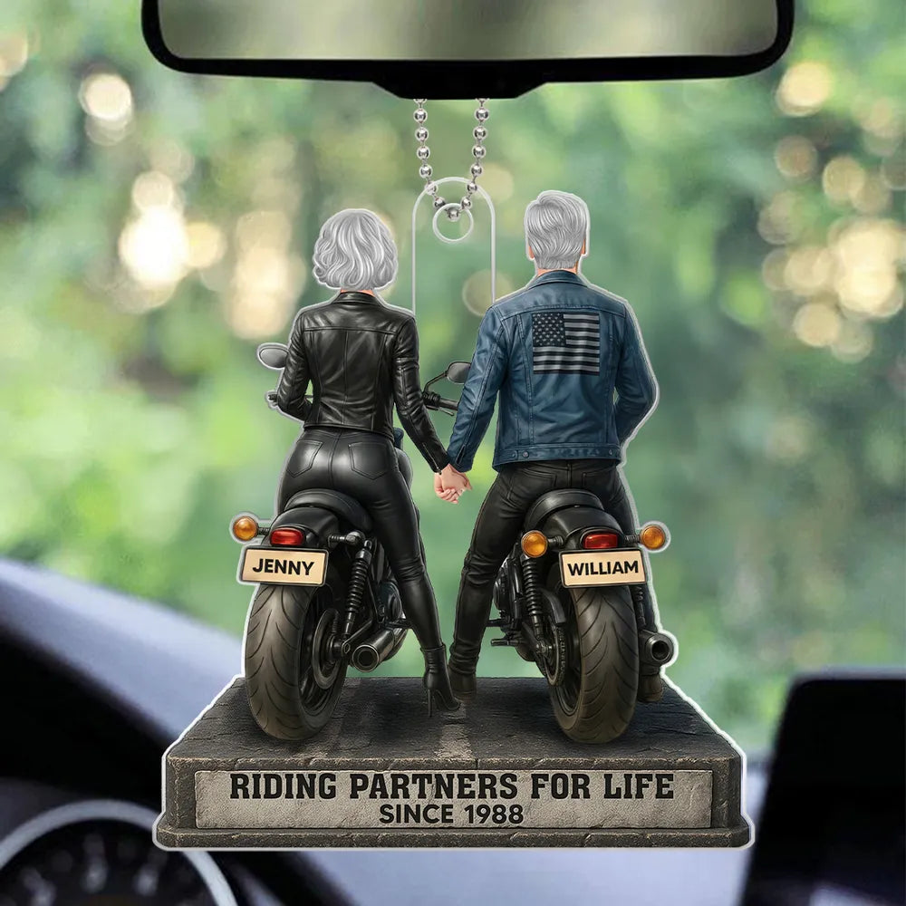 Riding Partners for Life Acrylic Light Box, Custom Motorcycle Couple Night Light with Warm Glow, Sentimental Gift