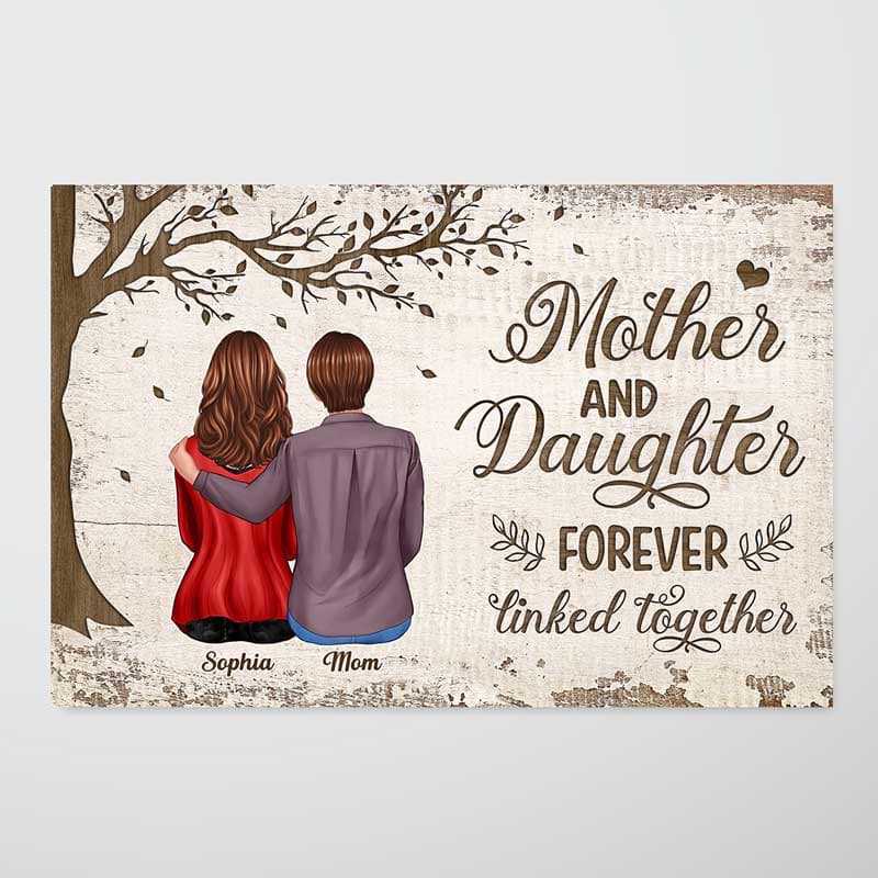 Poster – “Mother & Daughter Forever Linked” Back-View Hug Under Autumn Tree, Custom Gift for Mom or Child