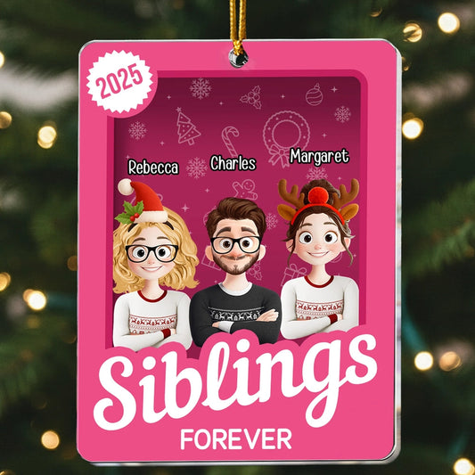 Siblings Forever Acrylic Ornament, Festive Cartoon Design, Christmas Tree Decor, Heartwarming Unique Gift for Brother & Sister