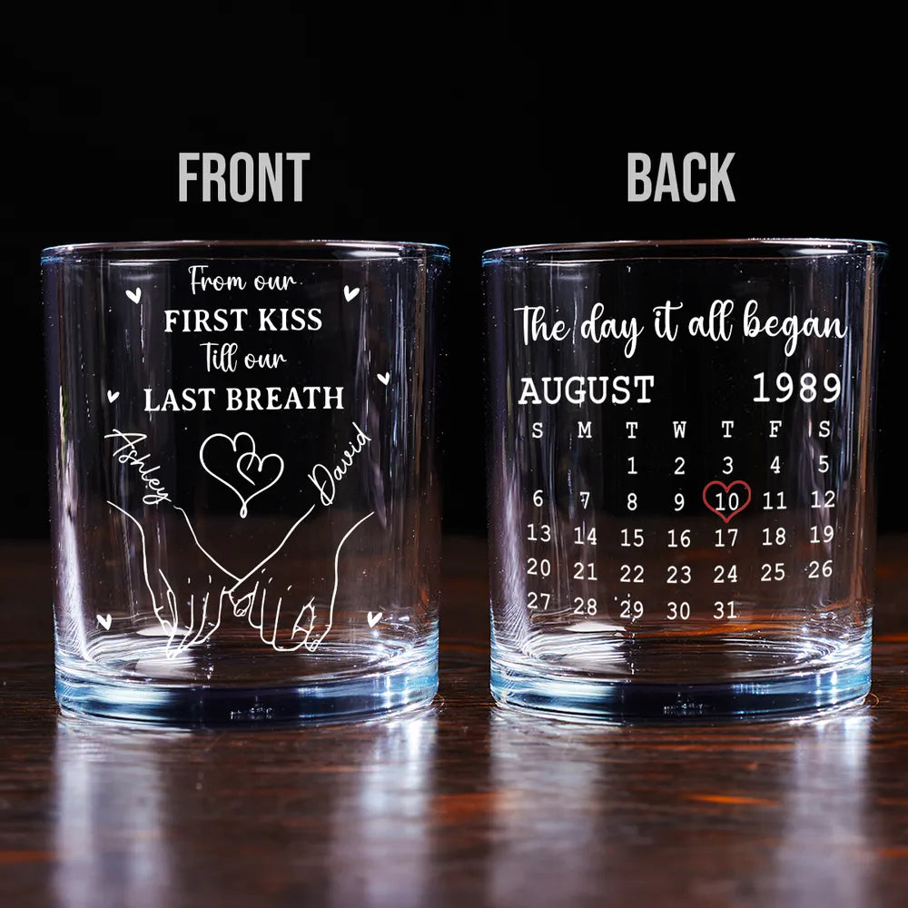 Personalized Whiskey Glass with Date Calendar – The Day It All Began Couple Gift for Romantic Anniversaries