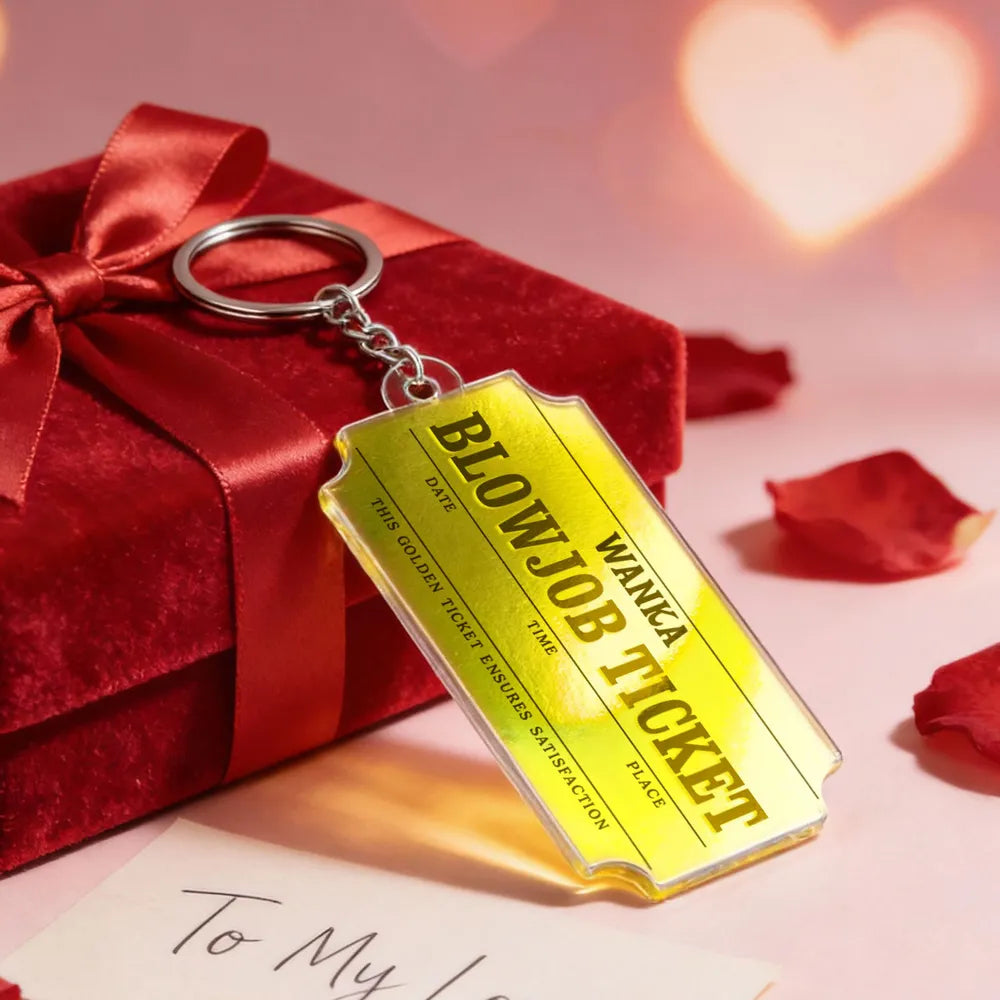 Funny Golden Ticket Acrylic Keychain Cute Charm - A Playful Romantic Gift with Personalized Option for Him or Her
