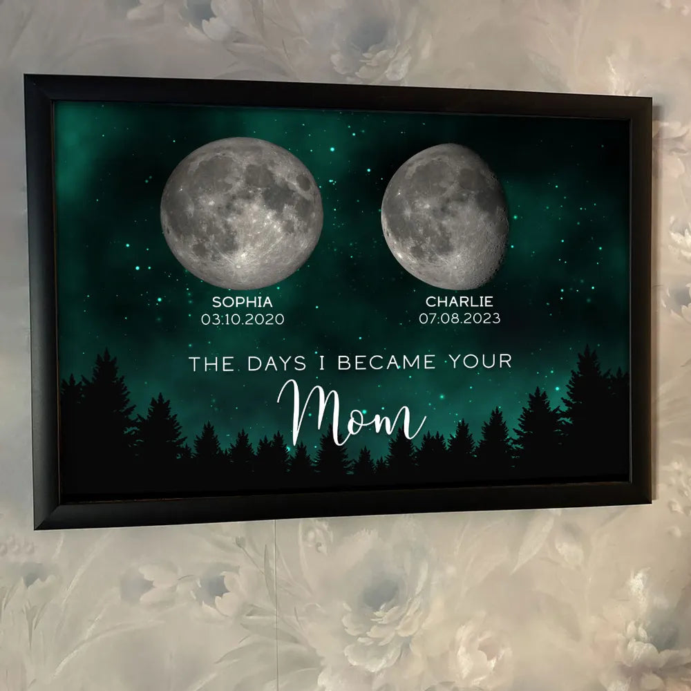 Galaxy Night The Days You Became Our Mom Birthday Moon Phase Personalized Poster, A Heartfelt Gift for Mom’s Birthday, or Just Because