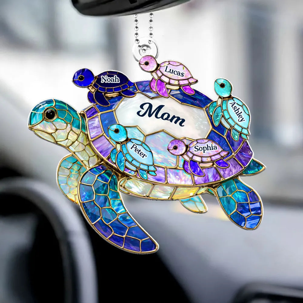 Personalized Sea Turtle Acrylic Car Hanger for Mom, Unique Rearview Mirror Gift with Gorgeous Ocean Colors