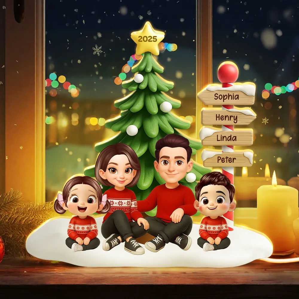 Acrylic Light Box, Custom Family & Pets under Christmas Tree, Soft Warm Glow Décor, a Unique Gift for Mom & Dad