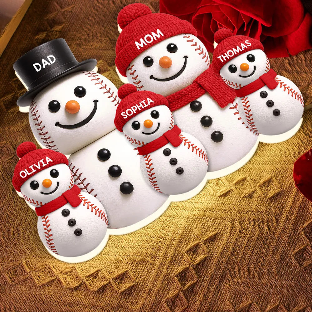 Baseball Snowman Family Acrylic Light Box, Personalized Design, Christmas Decor, Warm Glow, Unique Gift for Family