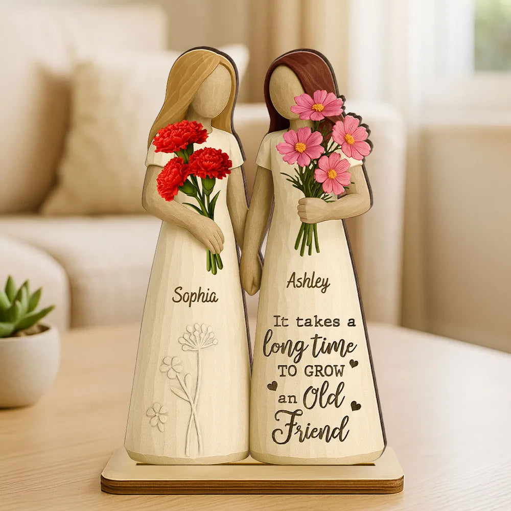 Wooden Plaque for Best Friends – Hand-in-Hand figurine with flowers, cozy mantel décor and heartwarming keepsake, perfect gift to celebrate lifelong friendship