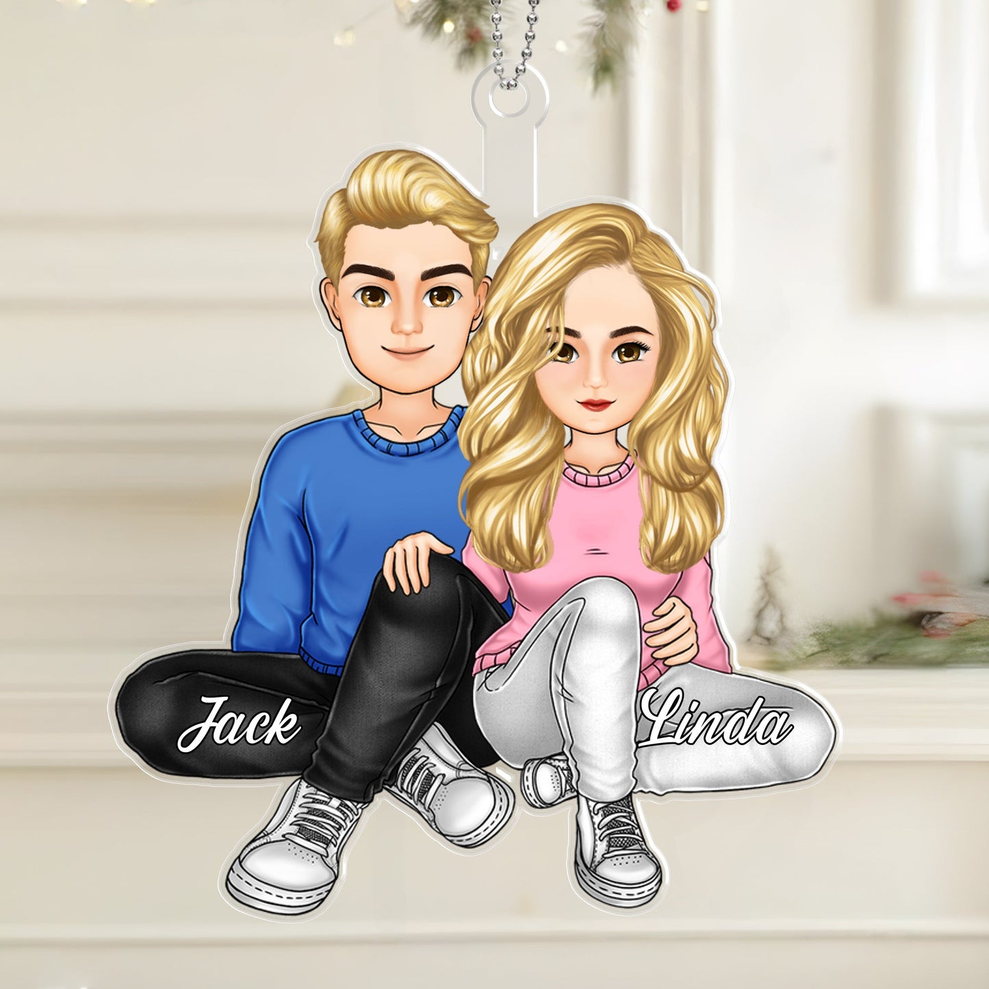 Personalized Couple Ornament - Adorable Sitting Pose Gift for Christmas and Anniversaries