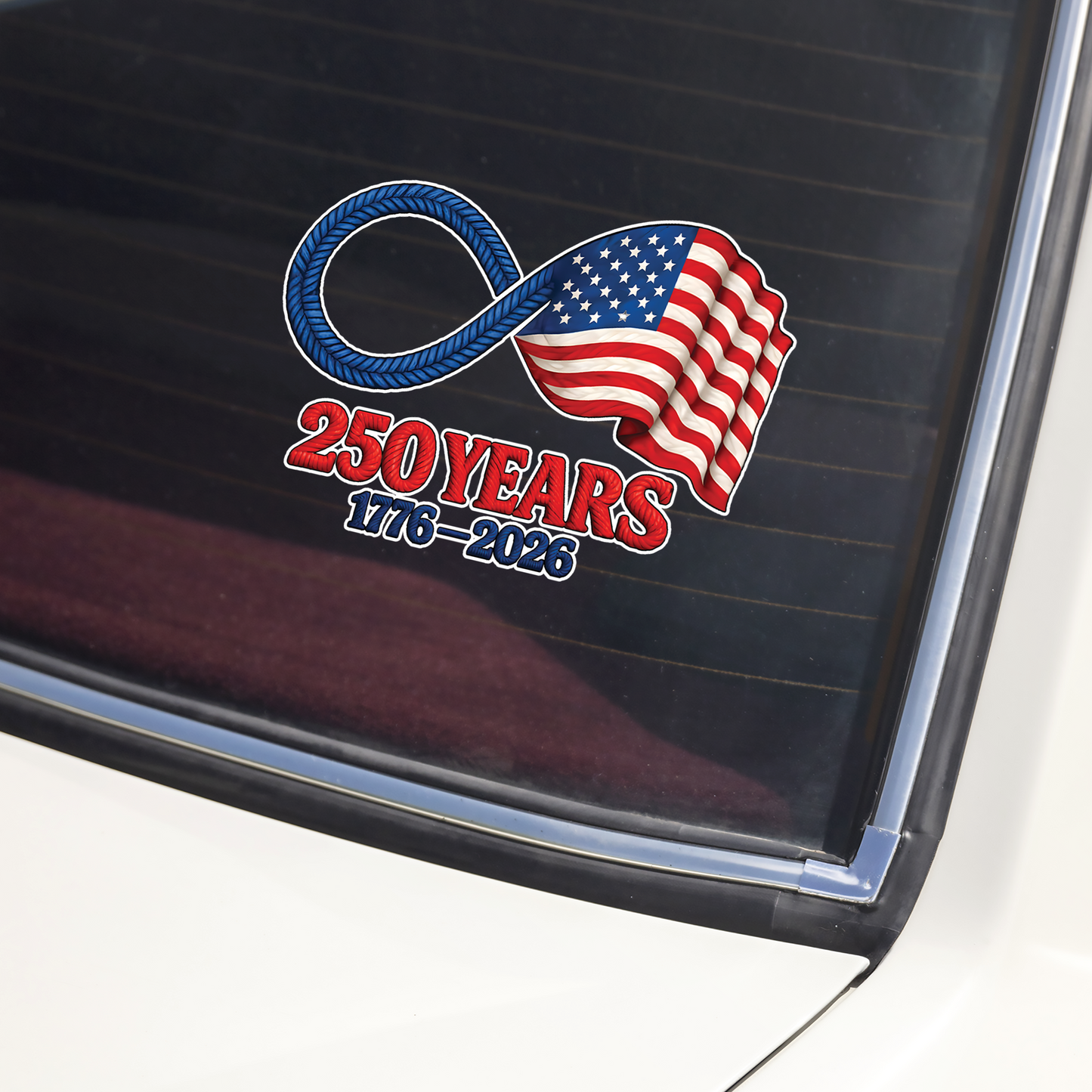 Personalized Sticker Decal 250 Years Infinity American Flag for Car Window or Laptop, Bold Patriotic Look, Unique Gift